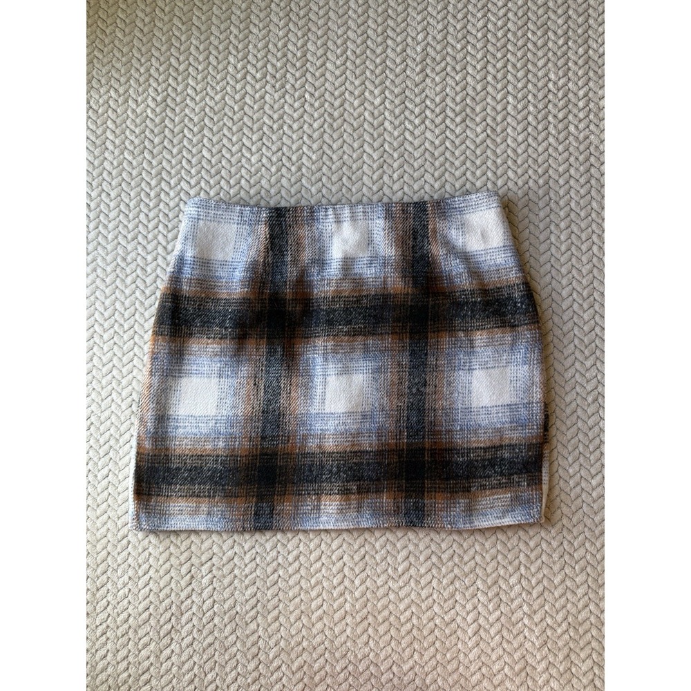 Windsor Women's Brown and Black Fuzzy Plaid Skirt Size S